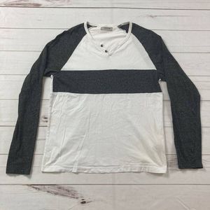 Reaction Kenneth Cole Mens White Gray Raglan Sleeve Pullover T Shirt Size Medium